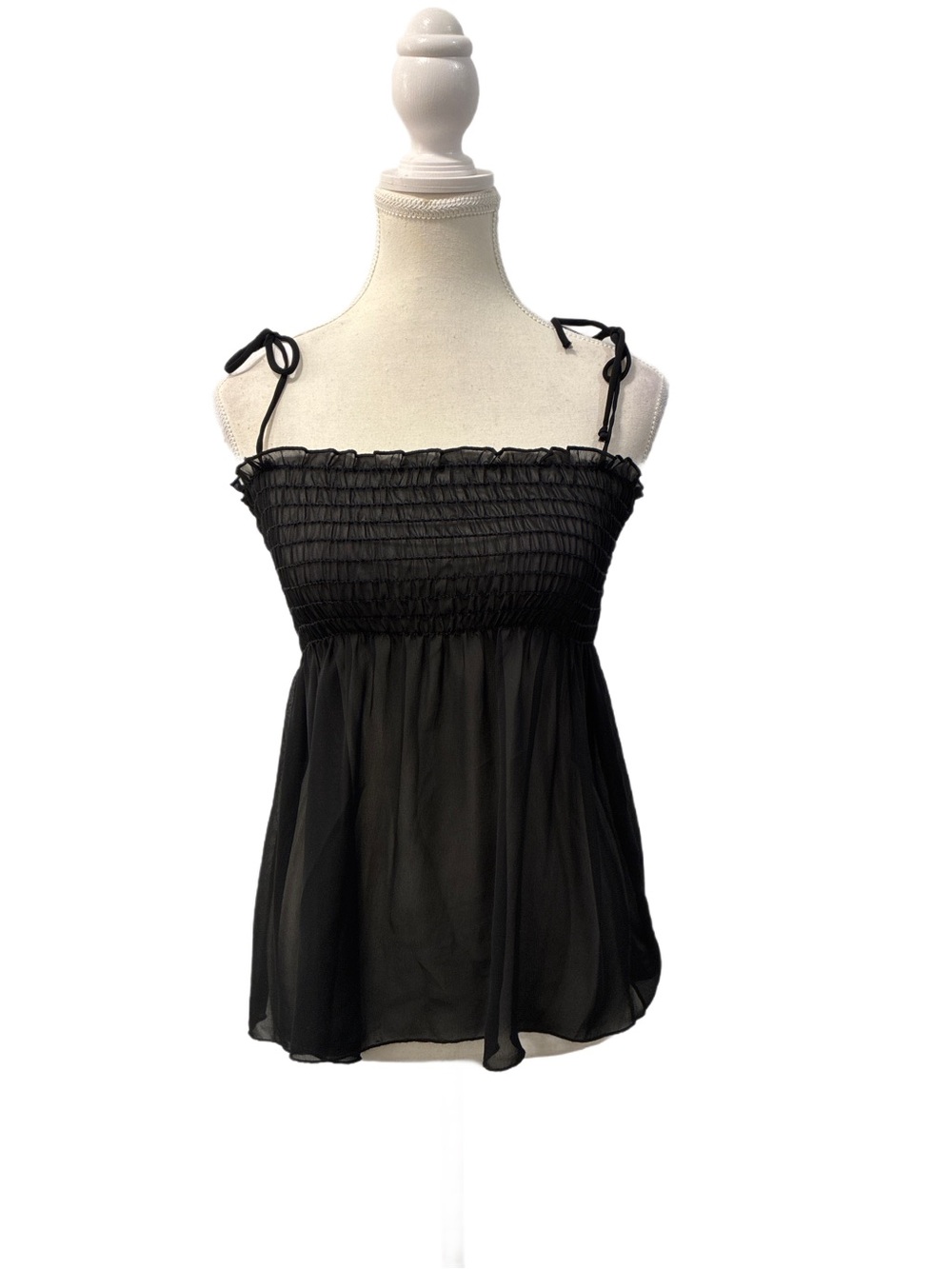 Urban Behavior Black Smocked Babydoll Tie-Strap Camisole Top Size Medium